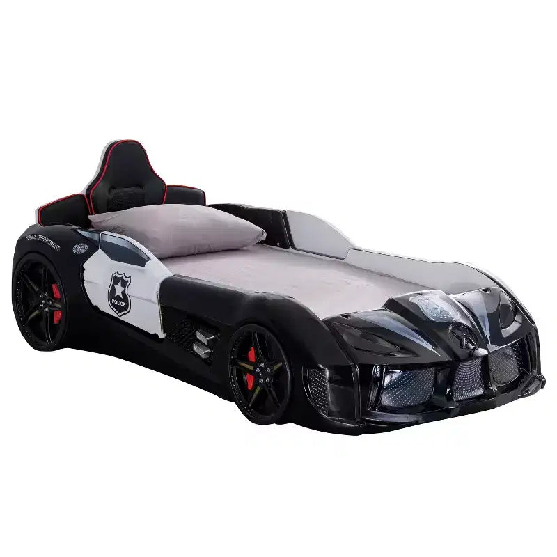 miBasics Twin Tarryton Police Cruiser Kids' Bed with Led Lights and Sound Black/White