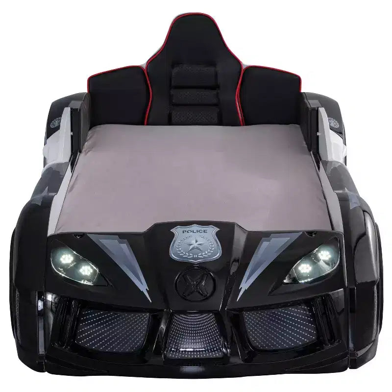 Lit d'enfant voiture de police double avec lumières LED et son Noir/Blanc