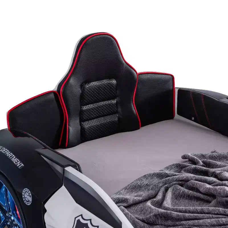 Lit d'enfant voiture de police double avec lumières LED et son Noir/Blanc