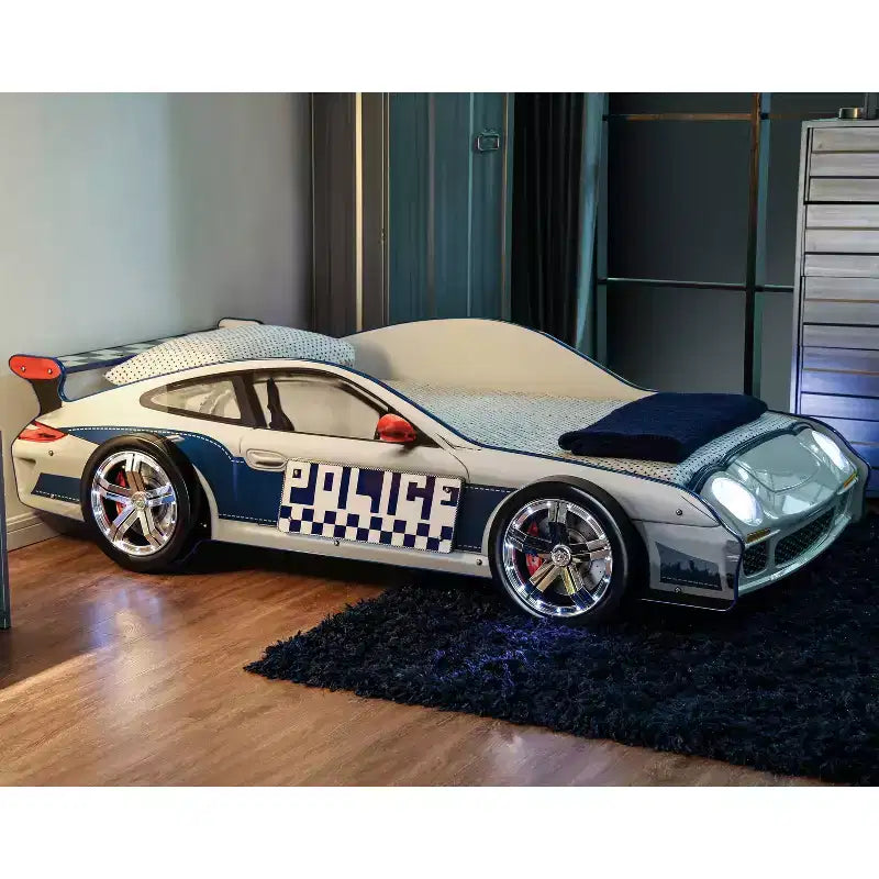 Lit enfant voiture de police jumeaux avec chaise phare LED Noir/Blanc
