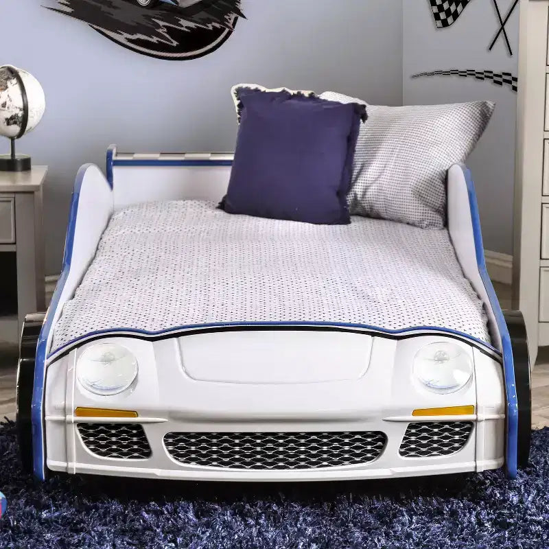 Lit enfant voiture de police jumeaux avec chaise phare LED Noir/Blanc
