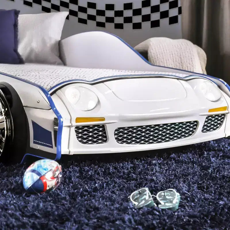 Lit enfant voiture de police jumeaux avec chaise phare LED Noir/Blanc