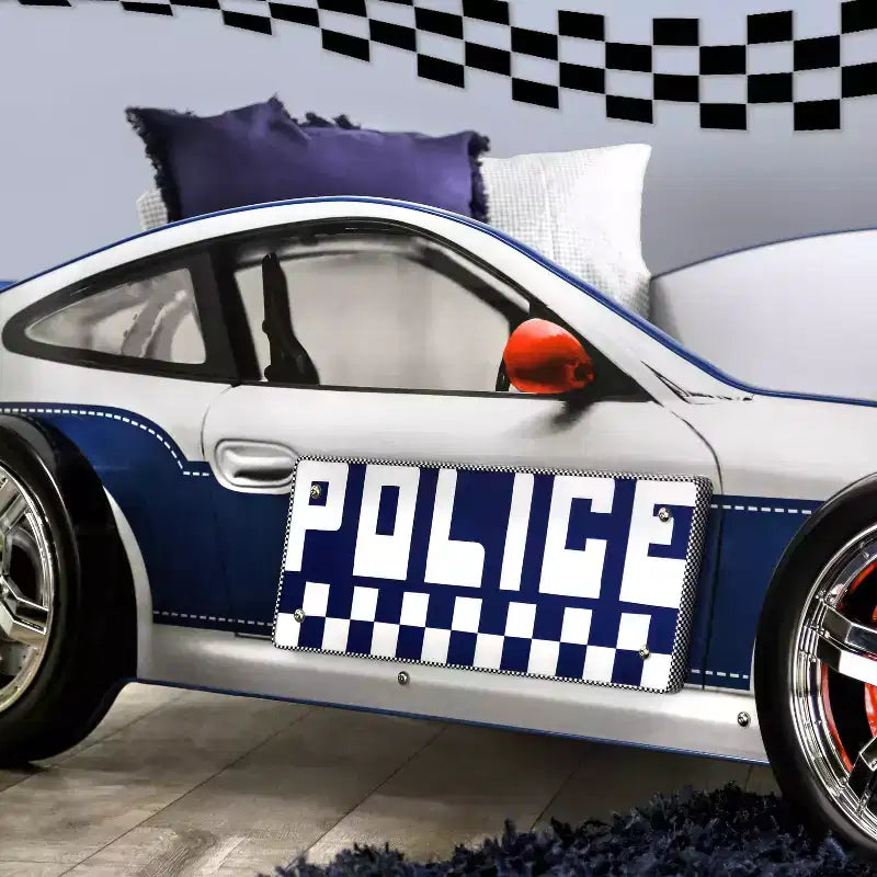 Lit enfant voiture de police jumeaux avec chaise phare LED Noir/Blanc