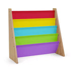 Étagère de rangement 4 niveaux pour livres d'enfants Naturel/Arc-en-ciel : Étagère à livres en tissu, Présentoir pour tout-petits