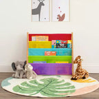 Étagère de rangement 4 niveaux pour livres d'enfants Naturel/Arc-en-ciel : Étagère à livres en tissu, Présentoir pour tout-petits