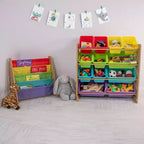 Étagère de rangement 4 niveaux pour livres d'enfants Naturel/Arc-en-ciel : Étagère à livres en tissu, Présentoir pour tout-petits