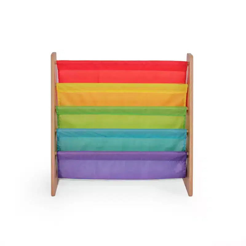 Étagère de rangement 4 niveaux pour livres d'enfants Naturel/Arc-en-ciel : Étagère à livres en tissu, Présentoir pour tout-petits