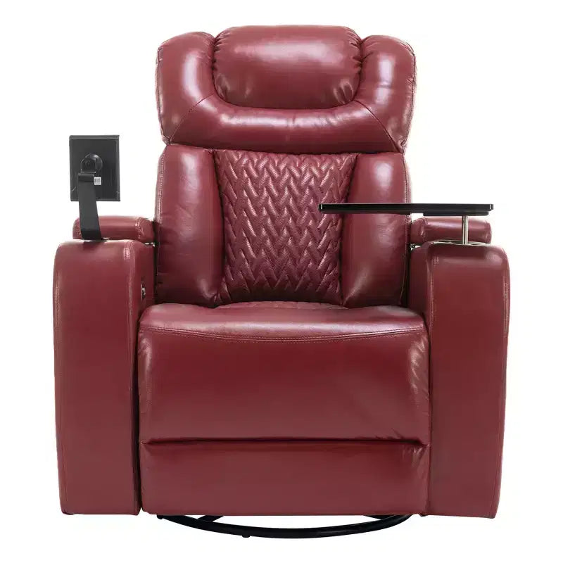 Fauteuil inclinable électrique pivotant 270° en similicuir avec tablette, support de téléphone, port USB et fonction bascule pour un confort home cinéma