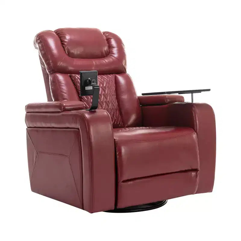 Fauteuil inclinable électrique pivotant 270° en similicuir avec tablette, support de téléphone, port USB et fonction bascule pour un confort home cinéma