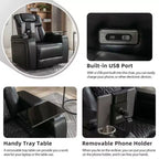 Fauteuil inclinable électrique pivotant 270° en similicuir avec tablette, support de téléphone, port USB et fonction bascule pour un confort home cinéma