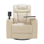 Fauteuil inclinable électrique pivotant 270° en similicuir avec tablette, support de téléphone, port USB et fonction bascule pour un confort home cinéma