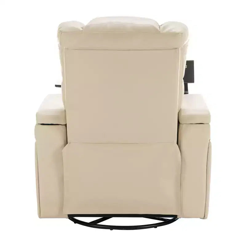 Fauteuil inclinable électrique pivotant 270° en similicuir avec tablette, support de téléphone, port USB et fonction bascule pour un confort home cinéma