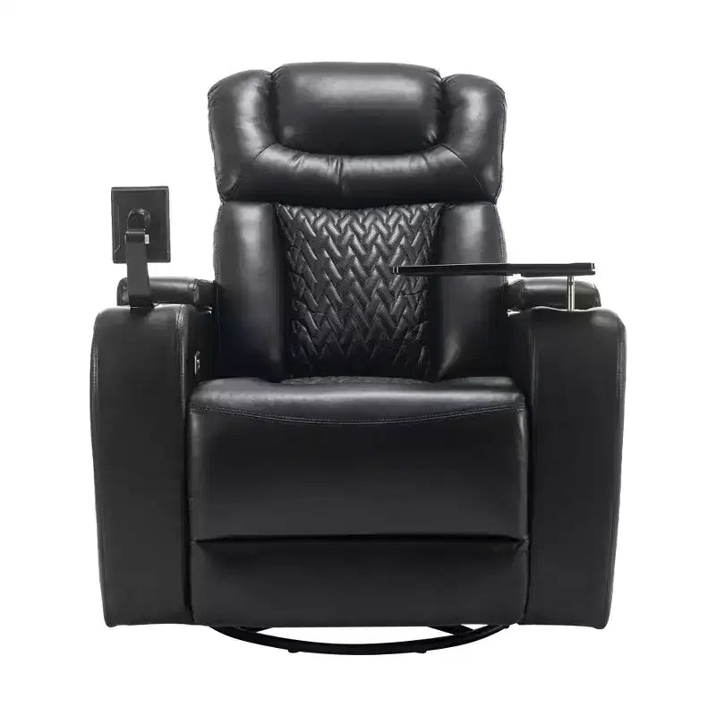 Fauteuil inclinable électrique pivotant 270° en similicuir avec tablette, support de téléphone, port USB et fonction bascule pour un confort home cinéma