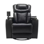 Fauteuil inclinable électrique pivotant 270° en similicuir avec tablette, support de téléphone, port USB et fonction bascule pour un confort home cinéma