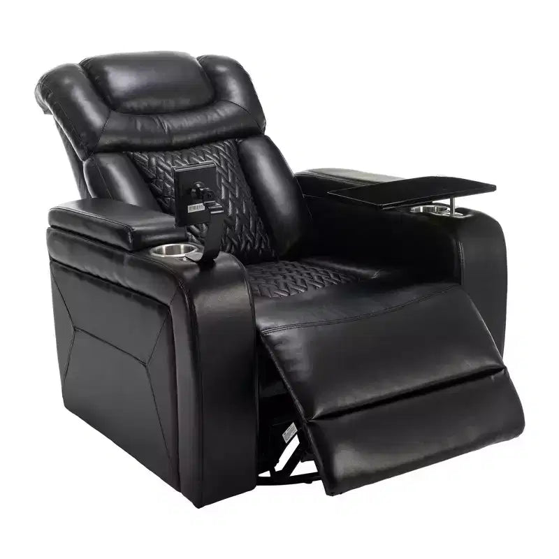 Fauteuil inclinable électrique pivotant 270° en similicuir avec tablette, support de téléphone, port USB et fonction bascule pour un confort home cinéma