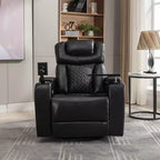 270 Swivel PU Leather Power Recliner with Tray Table, Phone Holder, USB Port & Rocking Function for Home Theater Comfort