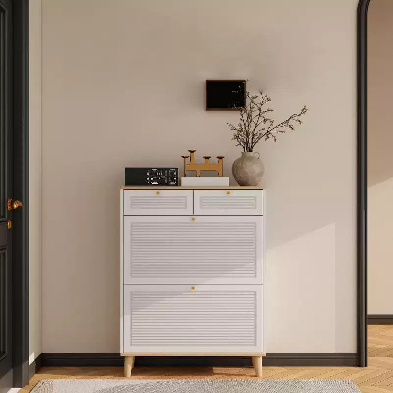 Meuble à Chaussures avec 2 Tiroirs Basculants, Meuble à Chaussures Étroit et Discret, Organisateur de Chaussures Autonome pour Couloir, Salon, Appartement