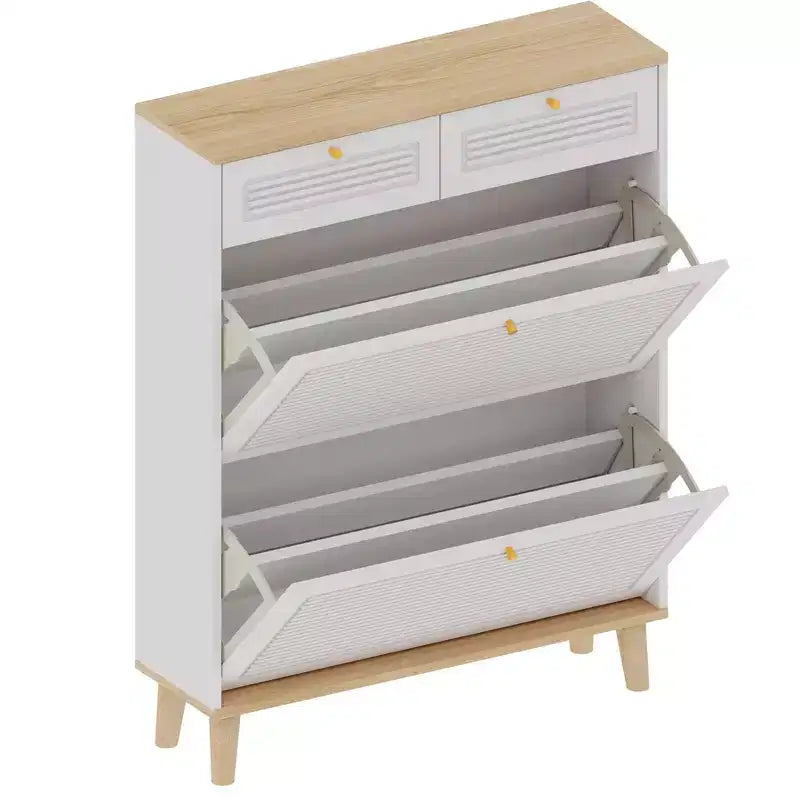Meuble à Chaussures avec 2 Tiroirs Basculants, Meuble à Chaussures Étroit et Discret, Organisateur de Chaussures Autonome pour Couloir, Salon, Appartement