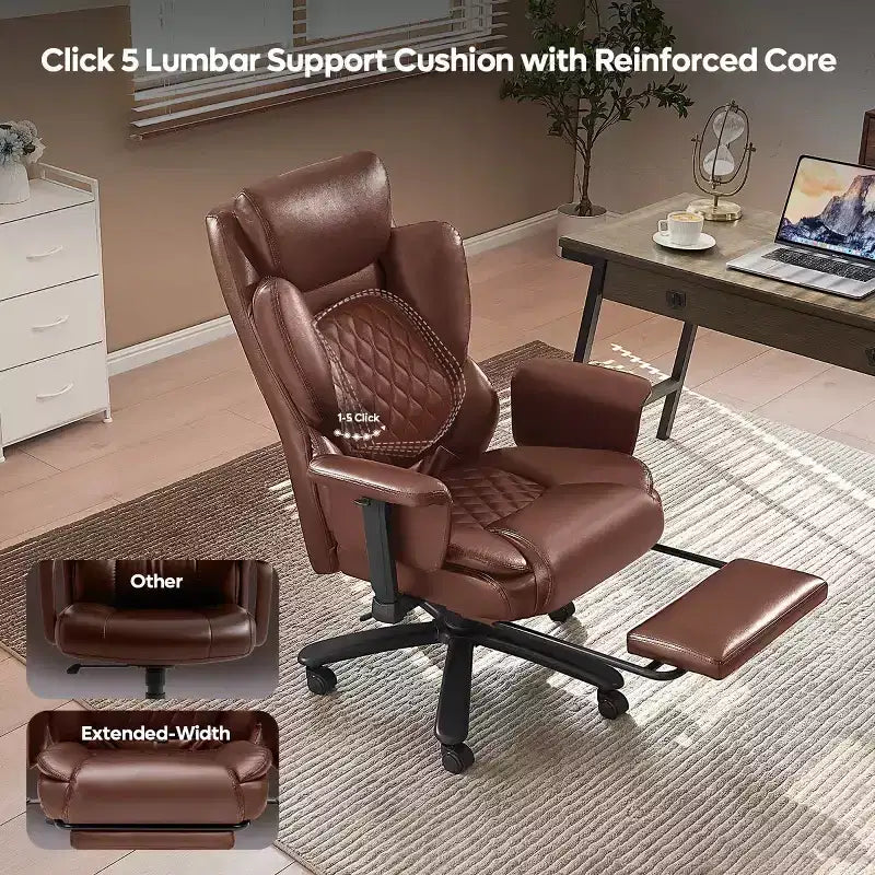 Fauteuil de bureau inclinable confortable, chaise de bureau robuste avec repose-pieds, fauteuil de direction inclinable avec soutien lombaire réglable