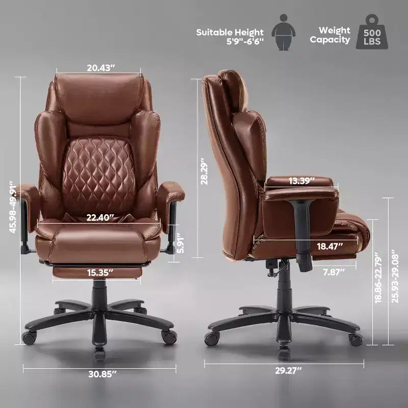 Fauteuil de bureau inclinable confortable, chaise de bureau robuste avec repose-pieds, fauteuil de direction inclinable avec soutien lombaire réglable