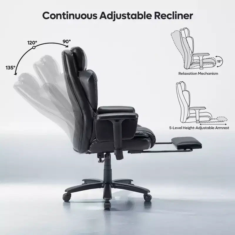 Fauteuil de bureau inclinable confortable, chaise de bureau robuste avec repose-pieds, fauteuil de direction inclinable avec soutien lombaire réglable