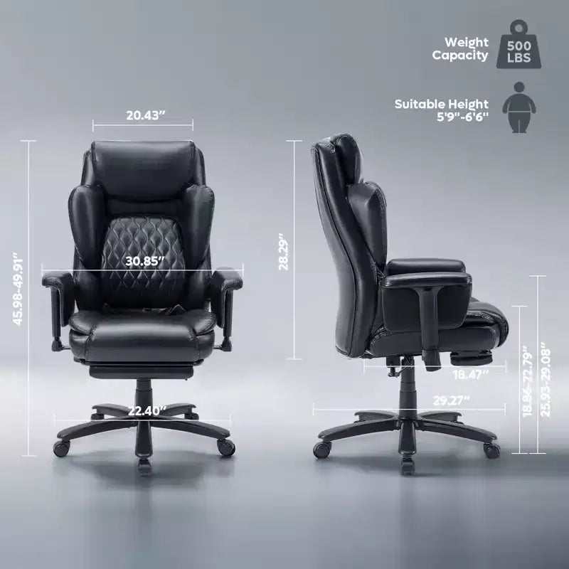 Fauteuil de bureau inclinable confortable, chaise de bureau robuste avec repose-pieds, fauteuil de direction inclinable avec soutien lombaire réglable
