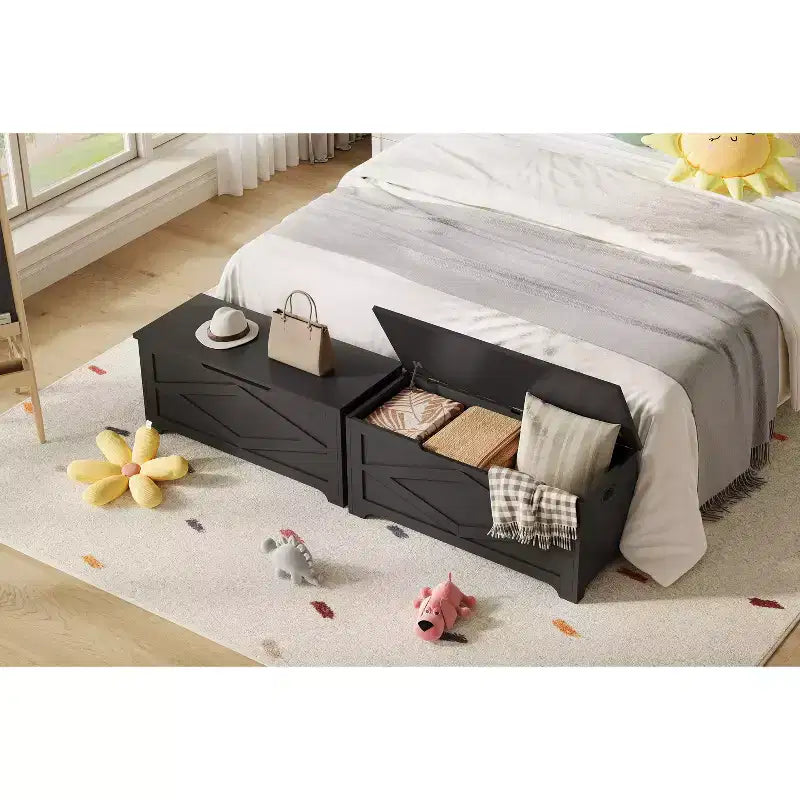 39.4 Coffre de Rangement, Coffre à Jouets avec 2 Charnières de Sécurité, Banc de Rangement, Banc à Chaussures, Supporte 136 kg, pour Salon, Entrée