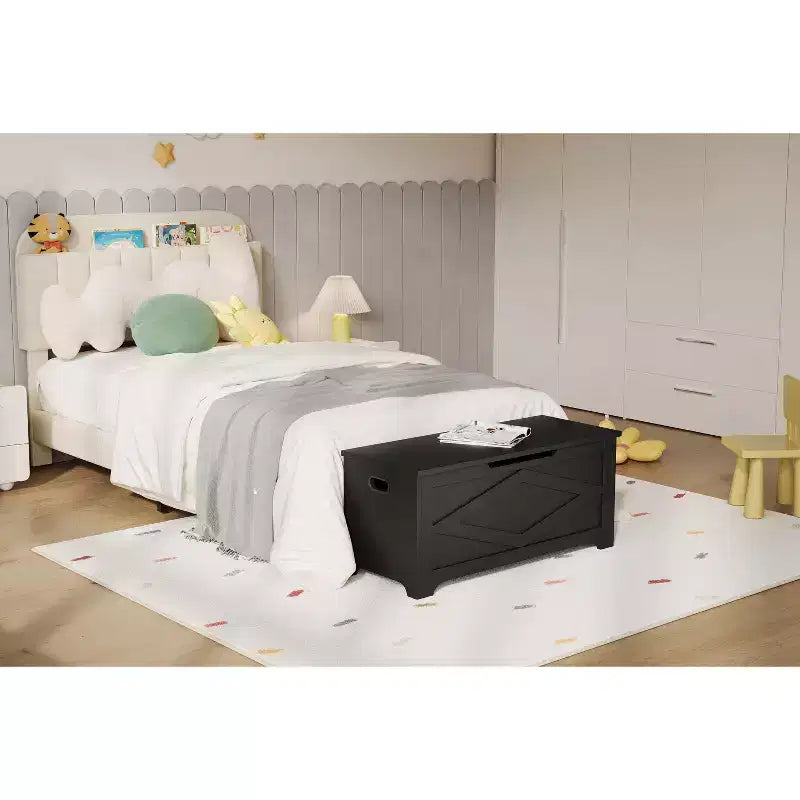 39.4 Coffre de Rangement, Coffre à Jouets avec 2 Charnières de Sécurité, Banc de Rangement, Banc à Chaussures, Supporte 136 kg, pour Salon, Entrée