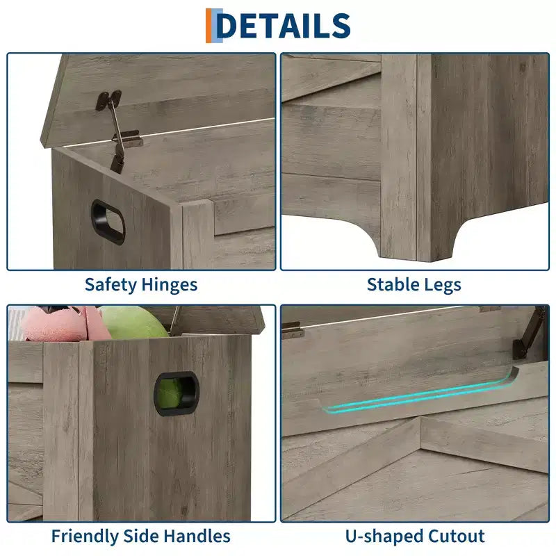 39.4 Coffre de Rangement, Coffre à Jouets avec 2 Charnières de Sécurité, Banc de Rangement, Banc à Chaussures, Supporte 136 kg, pour Salon, Entrée
