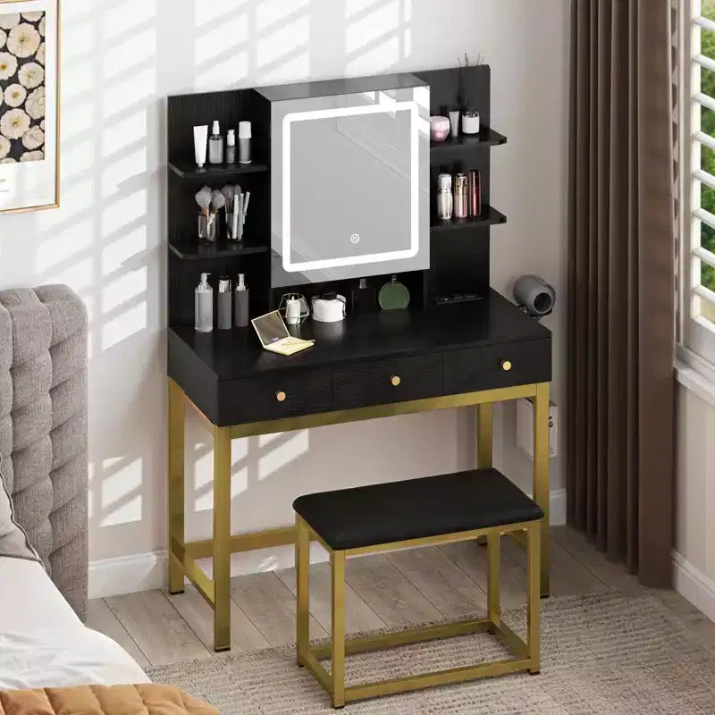 Coiffeuse avec miroir LED lumineux, 3 tiroirs de rangement et hub d'alimentation