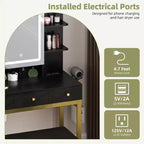 Coiffeuse avec miroir LED lumineux, 3 tiroirs de rangement et hub d'alimentation