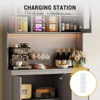 Garde-manger haut de cuisine de 71 po avec lumières LED et station de charge, armoire de garde-manger d'angle réglable avec étagère pour micro-ondes