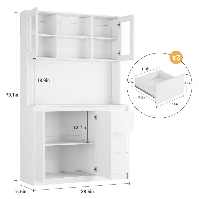 Garde-manger haut de cuisine de 71 po avec lumières LED et station de charge, armoire de garde-manger d'angle réglable avec étagère pour micro-ondes