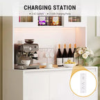 Garde-manger haut de cuisine de 71 po avec lumières LED et station de charge, armoire de garde-manger d'angle réglable avec étagère pour micro-ondes