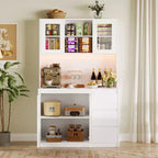 Garde-manger haut de cuisine de 71 po avec lumières LED et station de charge, armoire de garde-manger d'angle réglable avec étagère pour micro-ondes