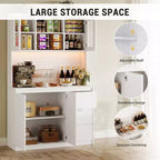 Garde-manger haut de cuisine de 71 po avec lumières LED et station de charge, armoire de garde-manger d'angle réglable avec étagère pour micro-ondes