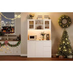 Garde-manger haut de cuisine de 71 po avec lumières LED et station de charge, armoire de garde-manger d'angle réglable avec étagère pour micro-ondes