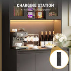 Garde-manger haut de cuisine de 71 po avec lumières LED et station de charge, armoire de garde-manger d'angle réglable avec étagère pour micro-ondes