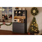 Garde-manger haut de cuisine de 71 po avec lumières LED et station de charge, armoire de garde-manger d'angle réglable avec étagère pour micro-ondes