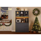 Garde-manger haut de cuisine de 71 po avec lumières LED et station de charge, armoire de garde-manger d'angle réglable avec étagère pour micro-ondes