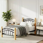 Metal Platform Bed Frame with Headboard, 10 Under-Bed Storage, Noise-Free, No Box Spring Needed