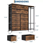Portant à Vêtements avec 16 Tiroirs en Tissu et 2 Étagères de Rangement, Organisateur de Placard Autonome pour Vêtements Suspendus, Penderie Robuste