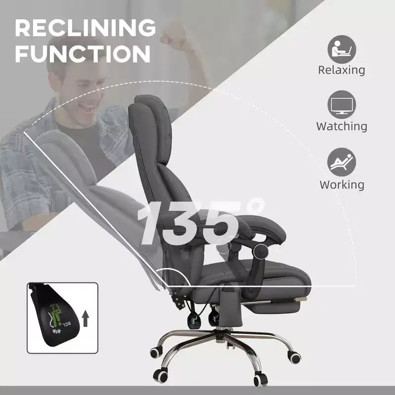Fauteuil de bureau de massage exécutif avec 4 vibrations et chaleur, chaise croisée avec hauteur réglable, chaise pivotante à 360° pour la maison, le bureau, gris