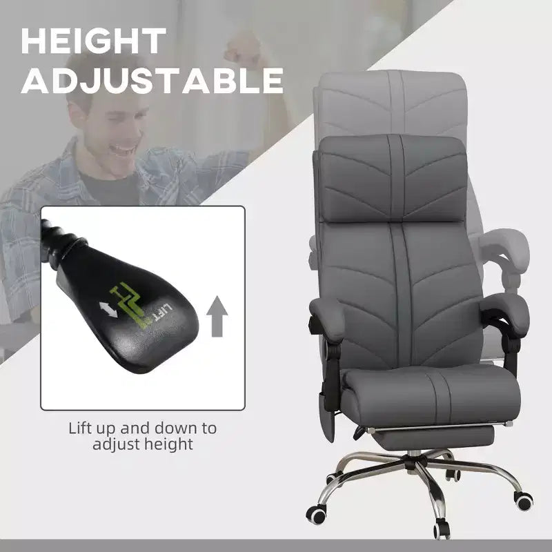 Fauteuil de bureau de massage exécutif avec 4 vibrations et chaleur, chaise croisée avec hauteur réglable, chaise pivotante à 360° pour la maison, le bureau, gris