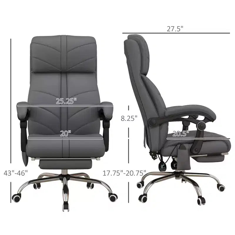 Fauteuil de bureau de massage exécutif avec 4 vibrations et chaleur, chaise croisée avec hauteur réglable, chaise pivotante à 360° pour la maison, le bureau, gris