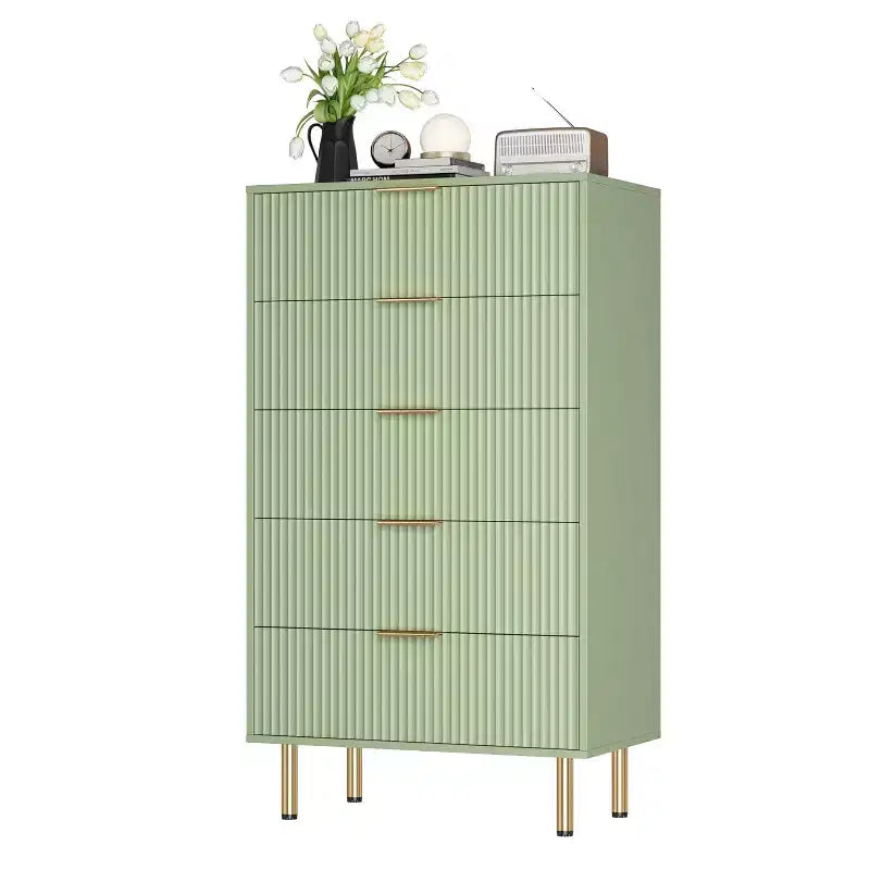 5 Drawers Dresser for Bedroom, Fluted Dresser Chest of Drawers with Handle, Bedroom Furniture Storage Organizer for Living Room, Hallway