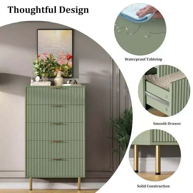 Commode à 5 tiroirs pour chambre à coucher, commode cannelée avec poignées, meuble de rangement pour chambre à coucher, salon, couloir