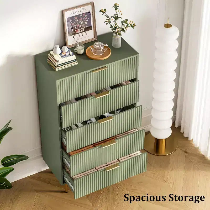 Commode à 5 tiroirs pour chambre à coucher, commode cannelée avec poignées, meuble de rangement pour chambre à coucher, salon, couloir