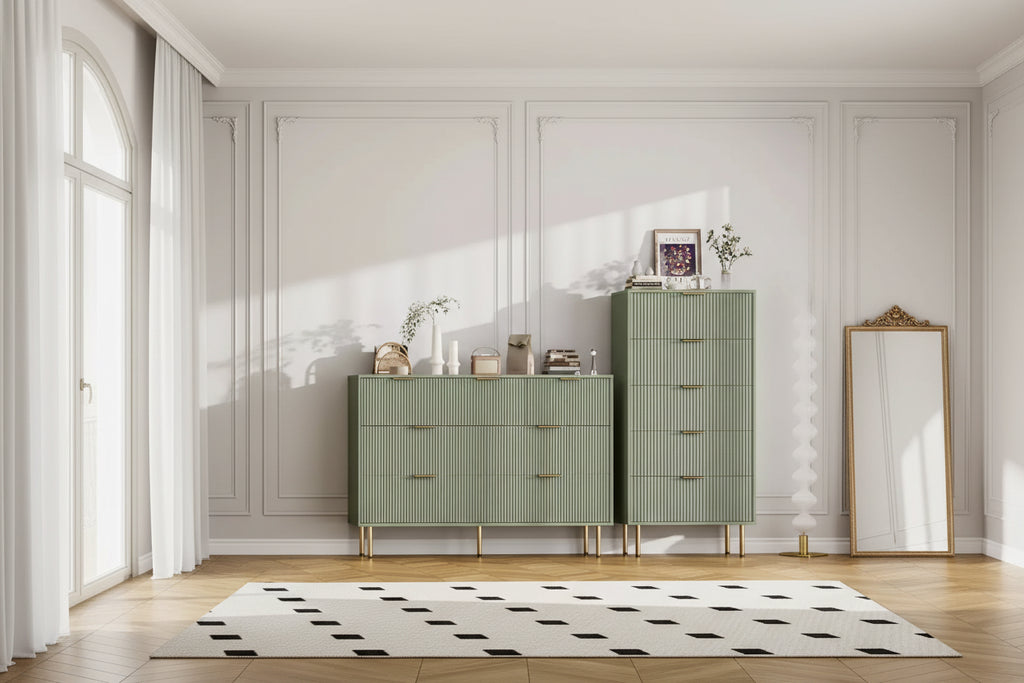 Commode à 5 tiroirs pour chambre à coucher, commode cannelée avec poignées, meuble de rangement pour chambre à coucher, salon, couloir