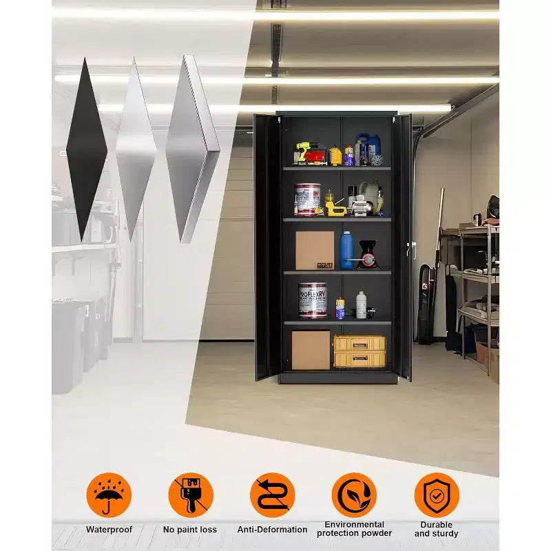 Armoire de rangement métallique avec serrure, armoire à outils en acier de 71 pouces avec étagères réglables pour garage et bureau